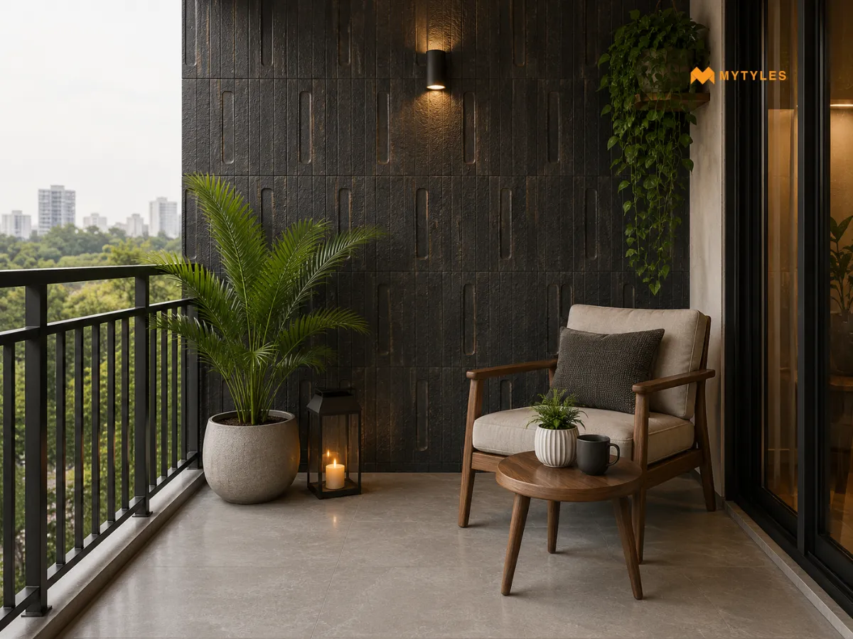 Black Elevation Wall Tiles With Beige Antiskid Floor Tile